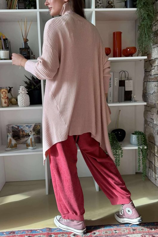 Bowie Asymmetric Turtle Neck Ribby Knit Shrimp /26 =